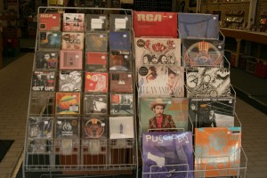 Some of Grooves’ vinyl and CDs on display.