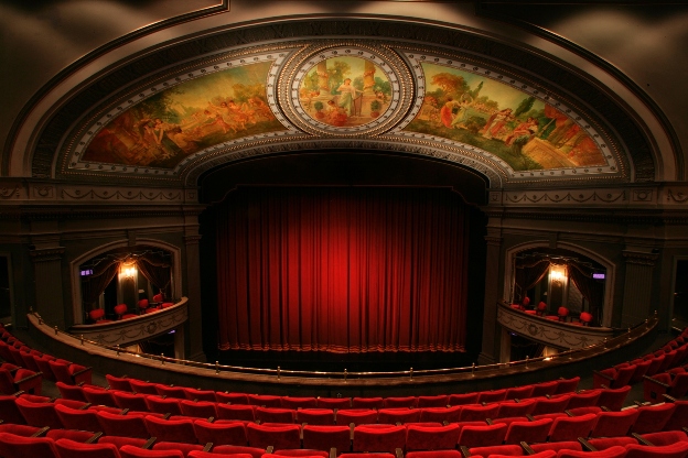 An empty stage at the Grand Theatre in London, which celebrates World Theatre Day today.
