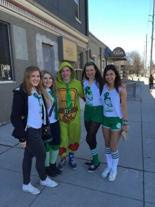 The cold breeze didn't stop the bright-green short shorts from making an appearance.  Photo by Amy Legate-Wolfe 