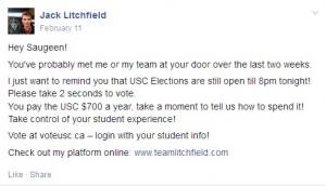 Litchfield's post, including campaign link at end during voting period