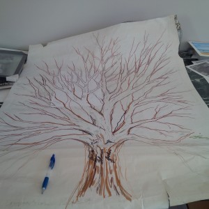 Joni Baechler has sketched out this draft of her family tree project.