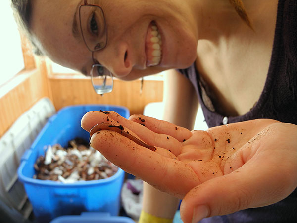 Erin Boynton checks in on her composting worms.