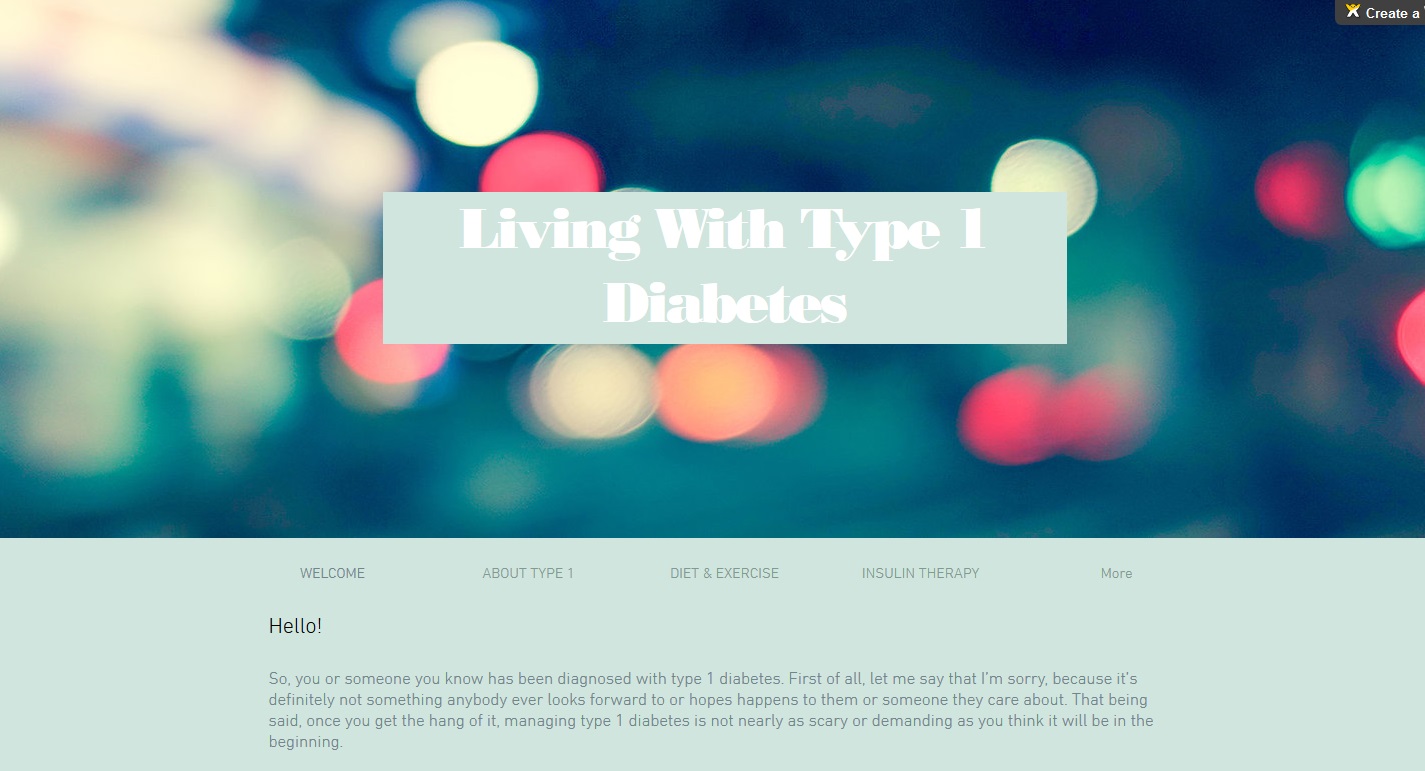 Screen grab of living with type 1's homepage
